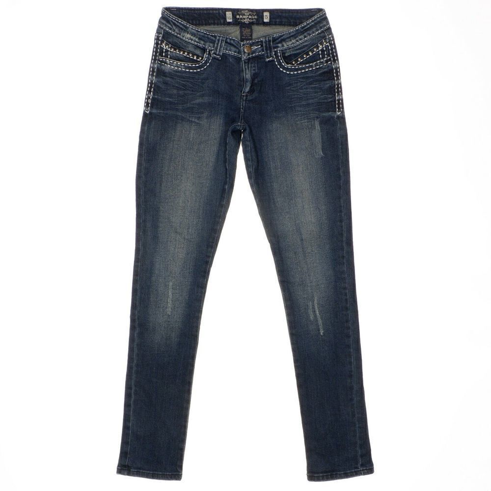 Rampage For the Few Skinny Jeans Size 5 Juniors Embellished Flap Stretch 26 x 31